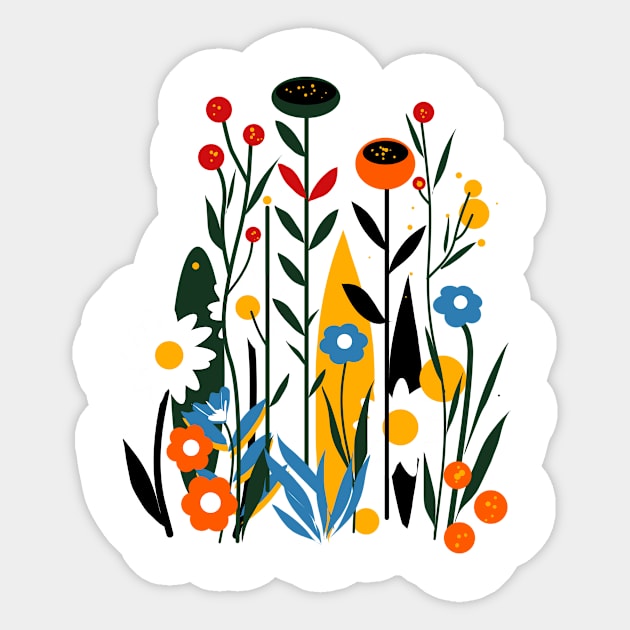 Mid century flowers field Sticker by kharmazero